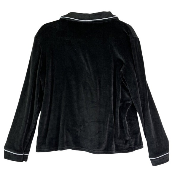 House of Harlow Black Stretch Velour‎ Button Collared Pajama PJ Top Cozy  Luxury - Picture 3 of 6
